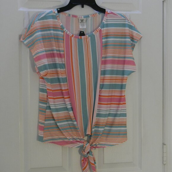 Wrapper Colorful Blouse Pink Blue Orange Stripes NWT - Picture 1 of 4
